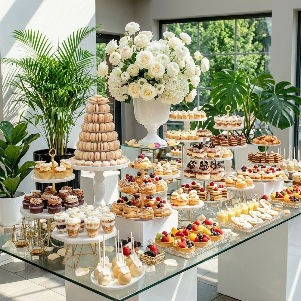 Candy bar cu macarons și tarte