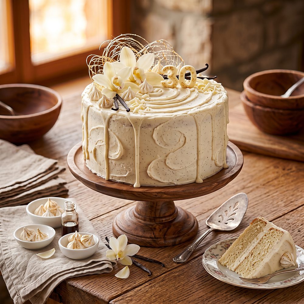 Tort de vanilie cu decor de bezea